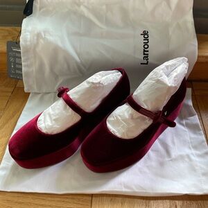 Larroude Burgundy Velvet Mary Jane Shoes